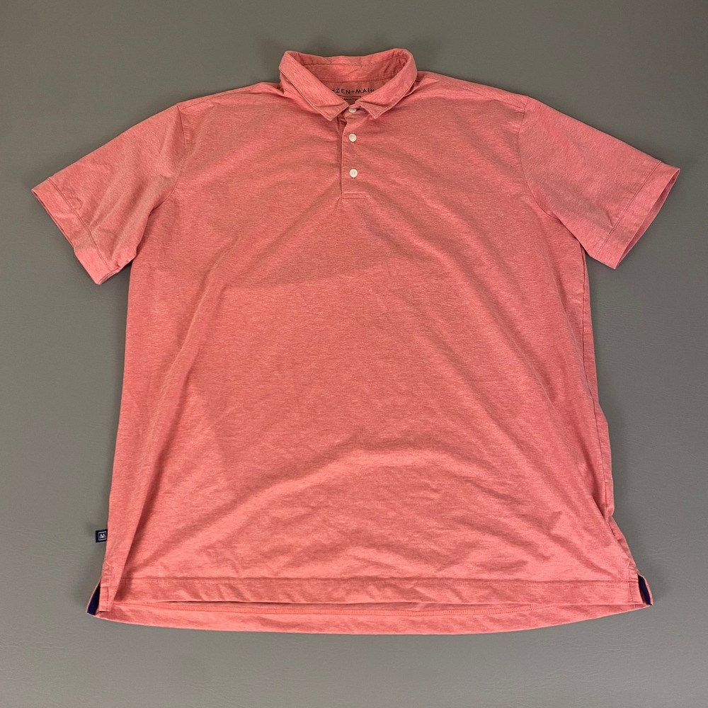 Mizzen+Main Polo Shirt Trim Fit Men's 2XL Pink Moisture Wicking‎ Stretch Casual